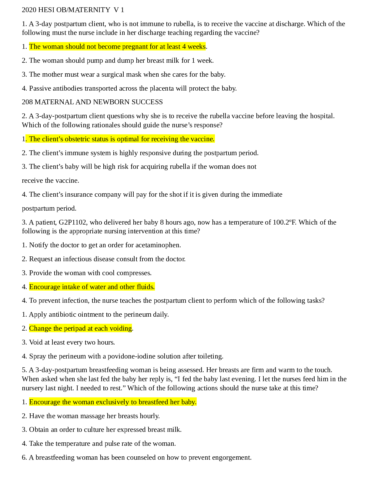 Preview of 2020 HESI OB/MATERNITY V 1